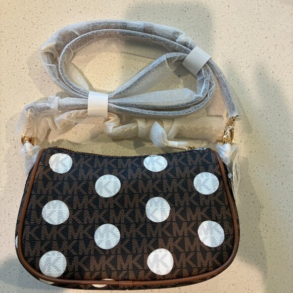 Michael Kors Carmela Small Pouchette Signature MK Logo Chain Crossbody Bag - Picture 2 of 4